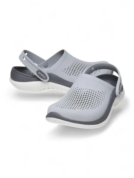 Black & Gray Crocs-Style Clogs—Breathable Comfort with White Sole